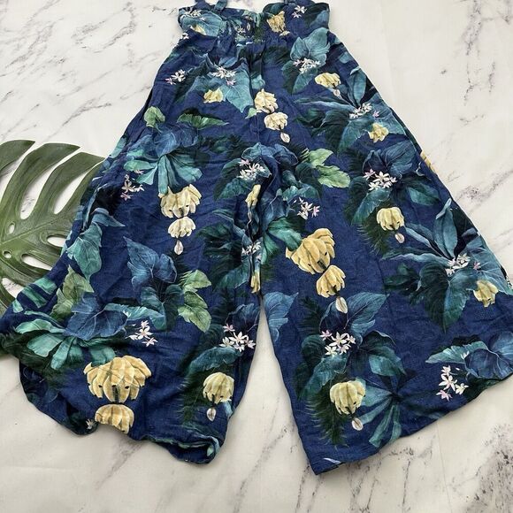 Farm Rio Womens Jumpsuit Size PP Petite Blue Tropical Floral Wide Leg Bananas - Picture 11 of 11